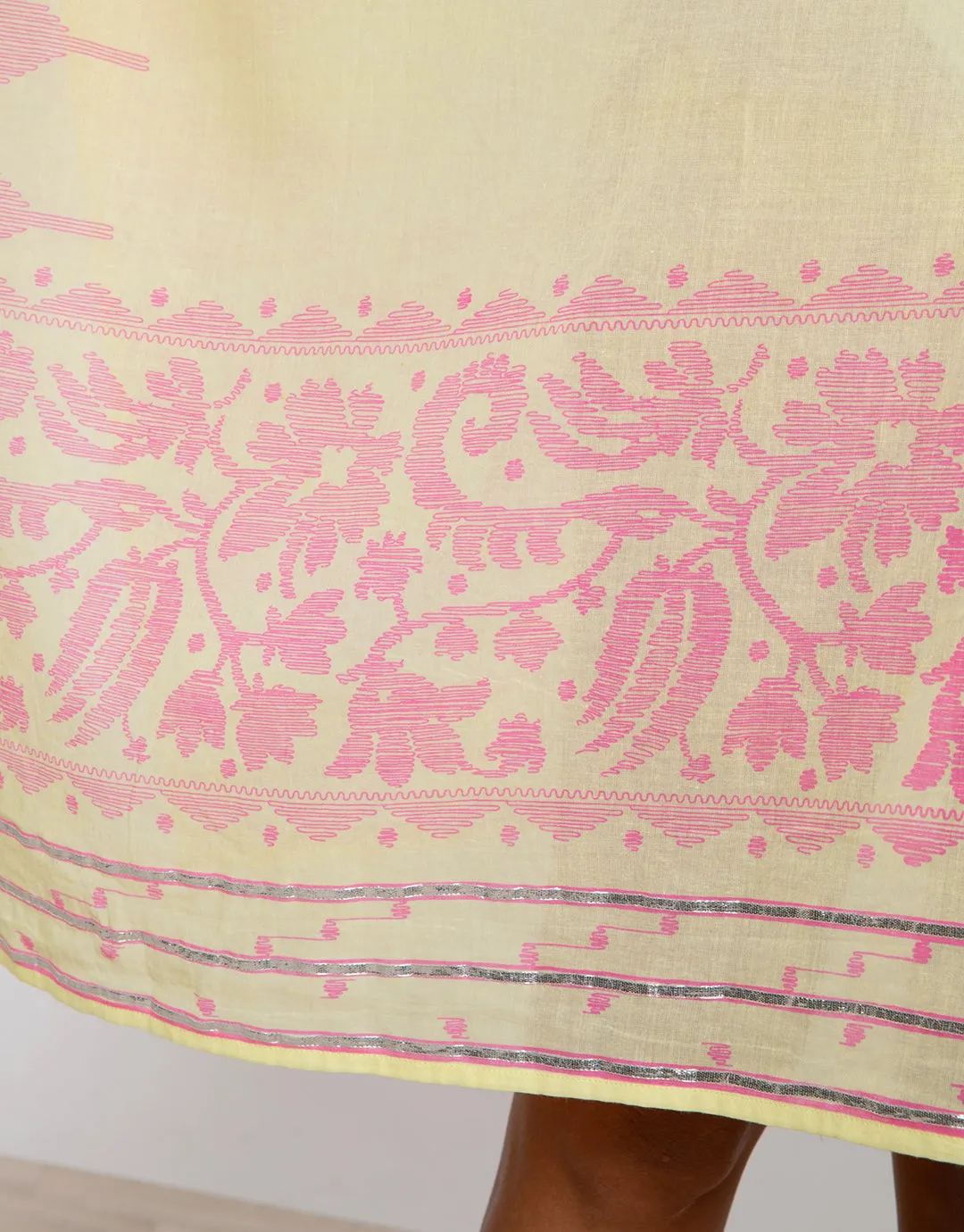 Dhaka Print Poncho - Yellow and Fuchsia