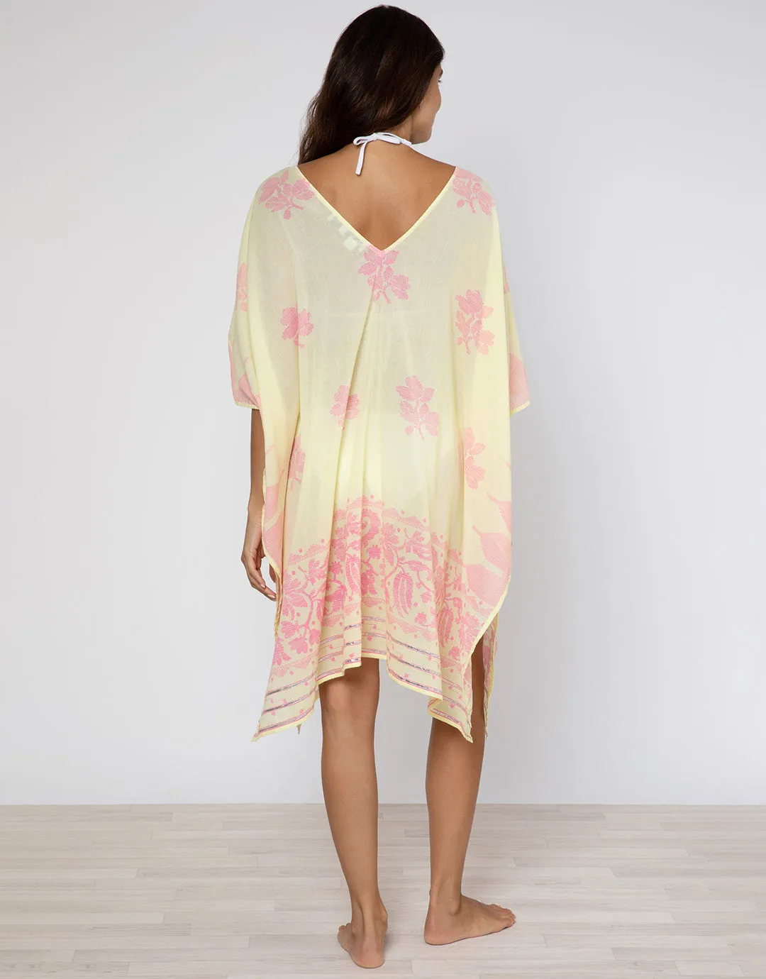 Dhaka Print Poncho - Yellow and Fuchsia