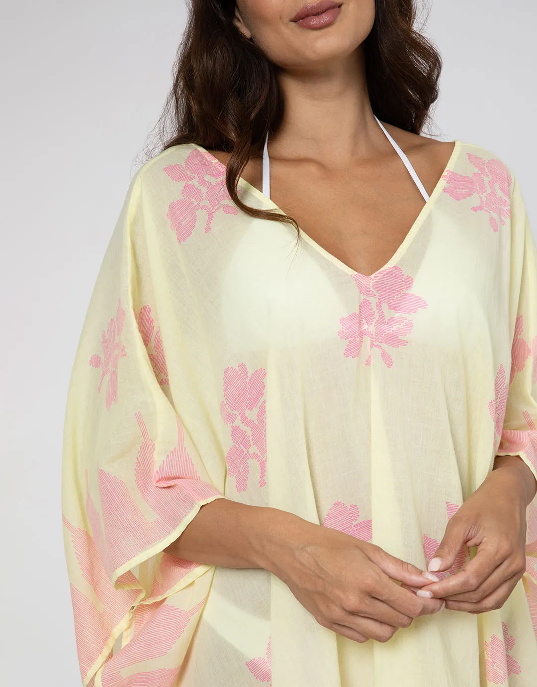 Dhaka Print Poncho - Yellow and Fuchsia