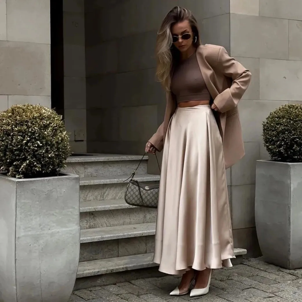 Elegant Satin Flare Maxi Skirts - 3 Colors