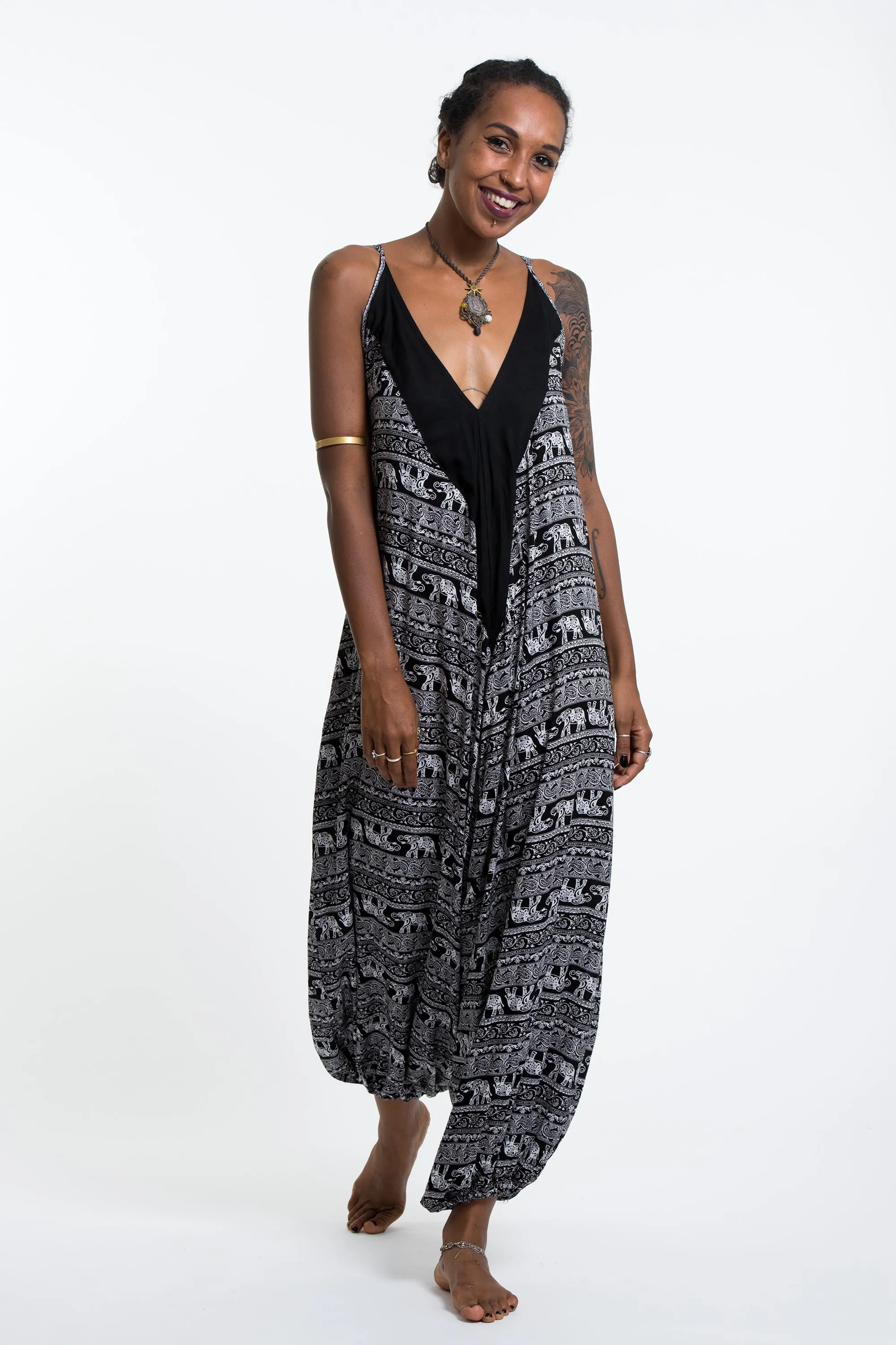 Elephant Paisley Romper in Black