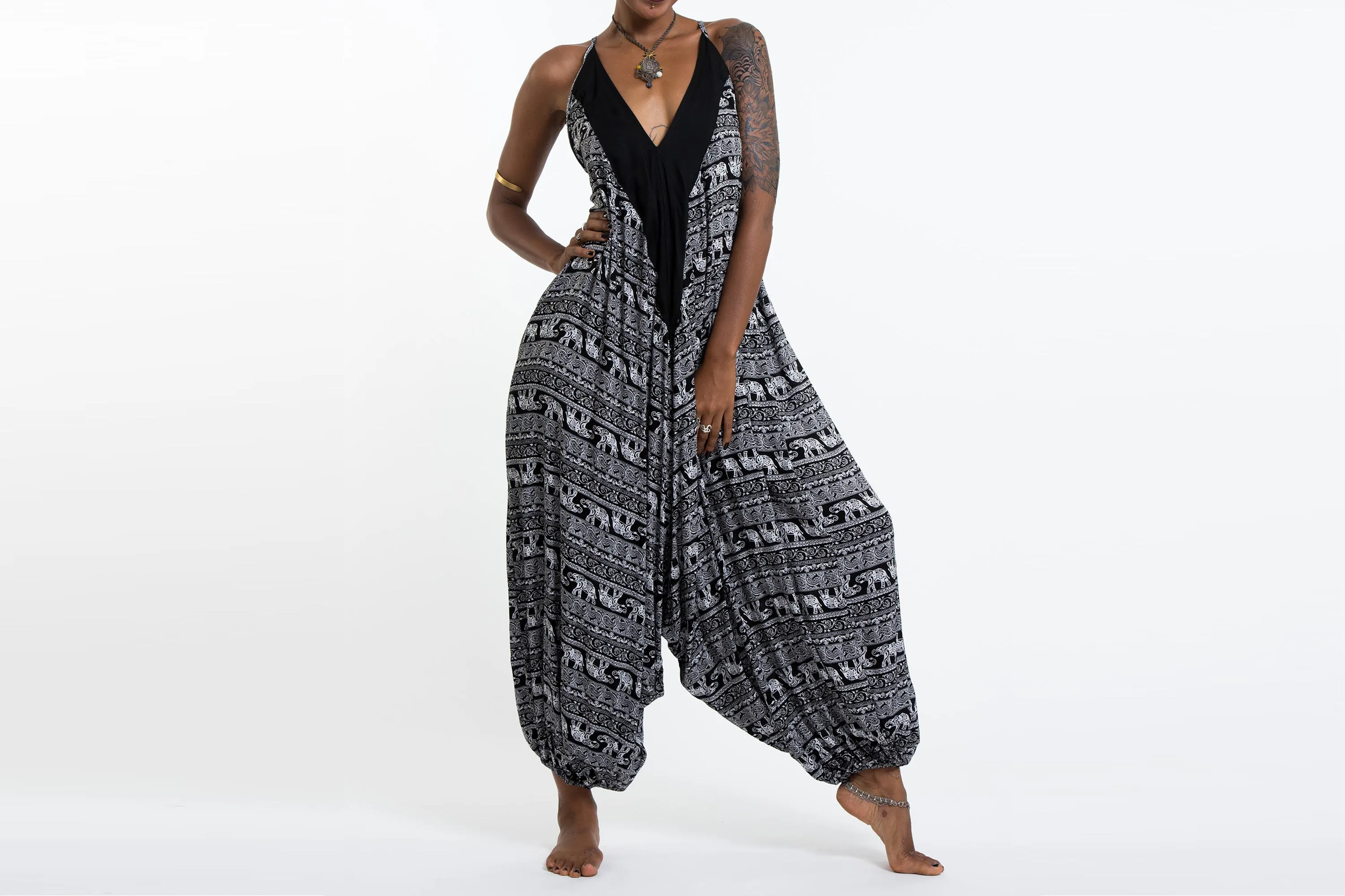 Elephant Paisley Romper in Black