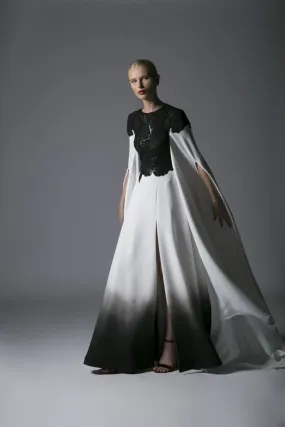 EMBELLISHED ILLUSION CAPE DRESS