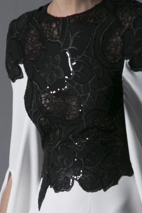 EMBELLISHED ILLUSION CAPE DRESS
