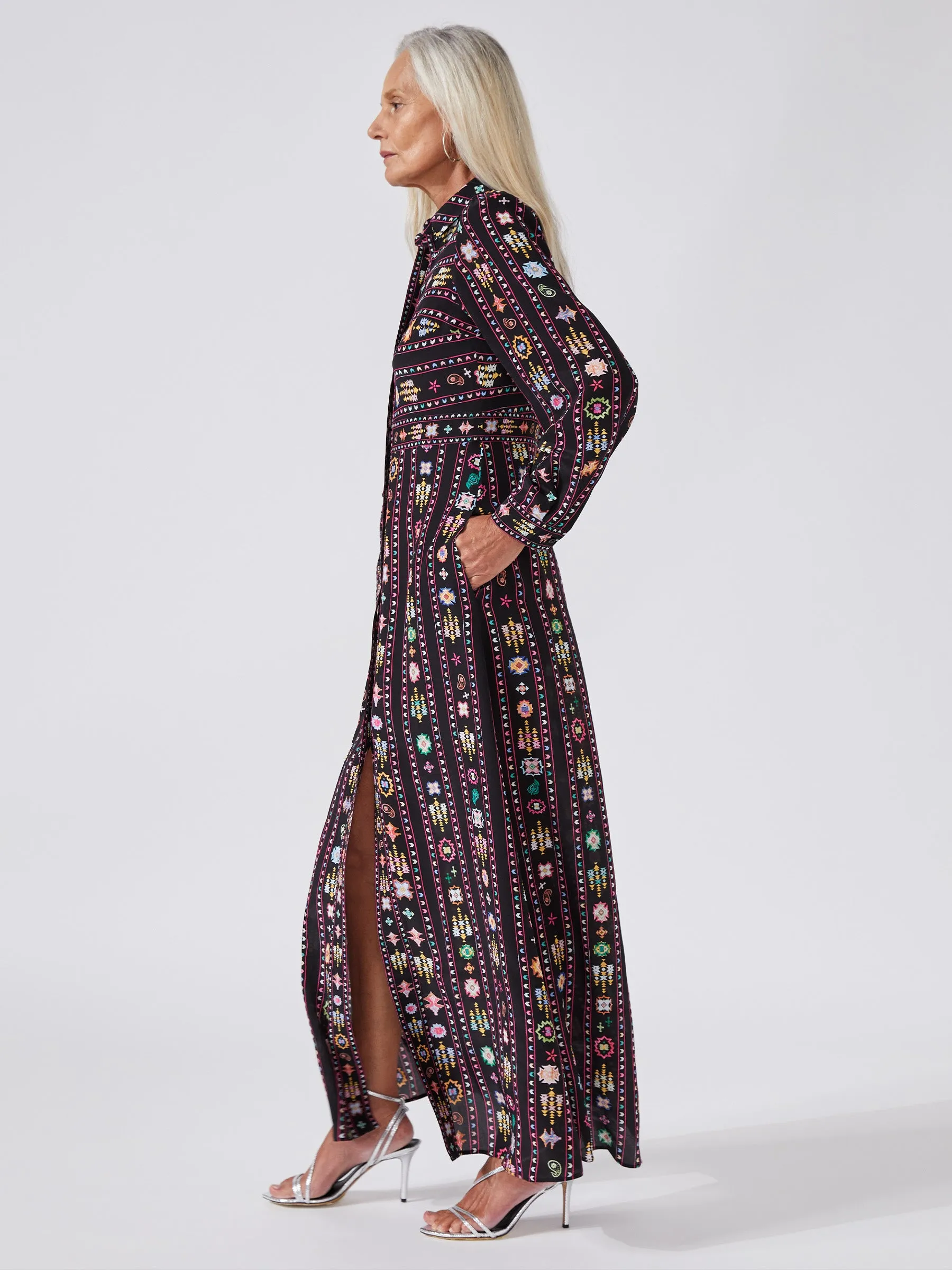 Esmeralda Silk Maxi Shirt Dress