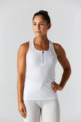 Fast Track White Mesh Racerback Tank Top (FINAL SALE)