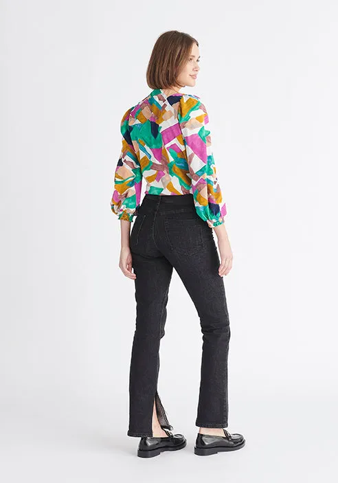 Geometrical Print Wrap Blouse