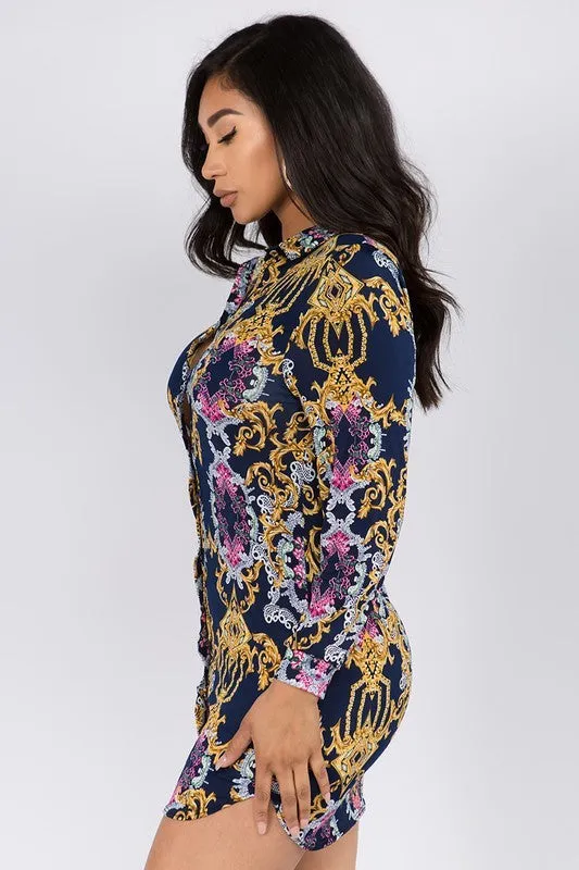 Gold Rush Print Shirt Dress