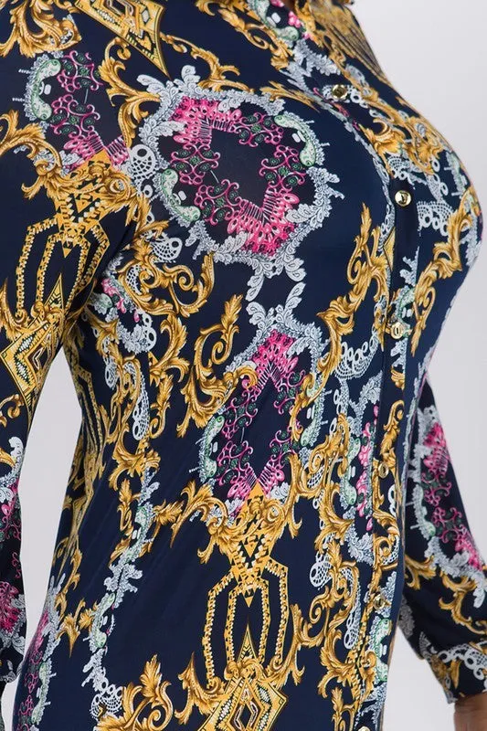 Gold Rush Print Shirt Dress