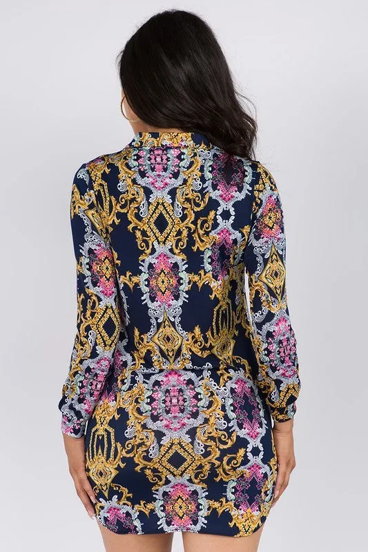 Gold Rush Print Shirt Dress