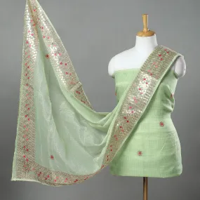 Green - 3pc Cotton Gota Patti Work Kota Doria Dress Material 07