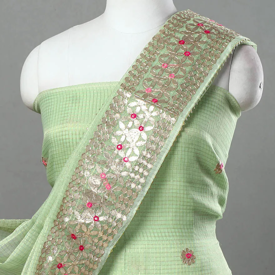 Green - 3pc Cotton Gota Patti Work Kota Doria Dress Material 07