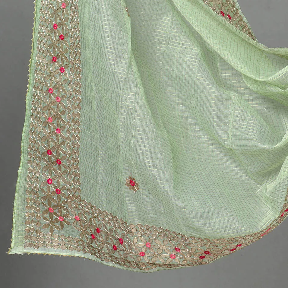 Green - 3pc Cotton Gota Patti Work Kota Doria Dress Material 07
