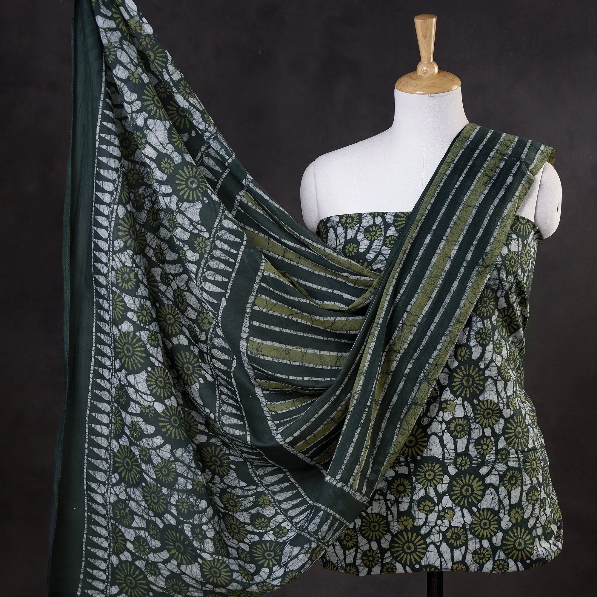 Green - 3pc Kutch Batik Print Cotton Dress Material 05