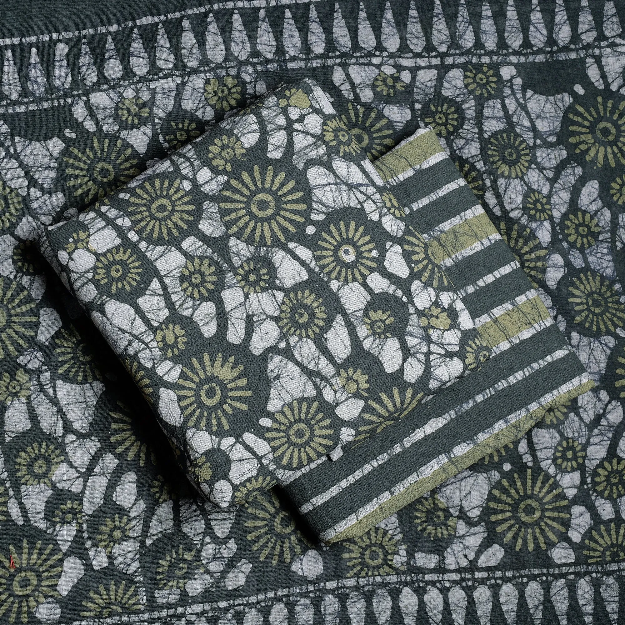 Green - 3pc Kutch Batik Print Cotton Dress Material 05