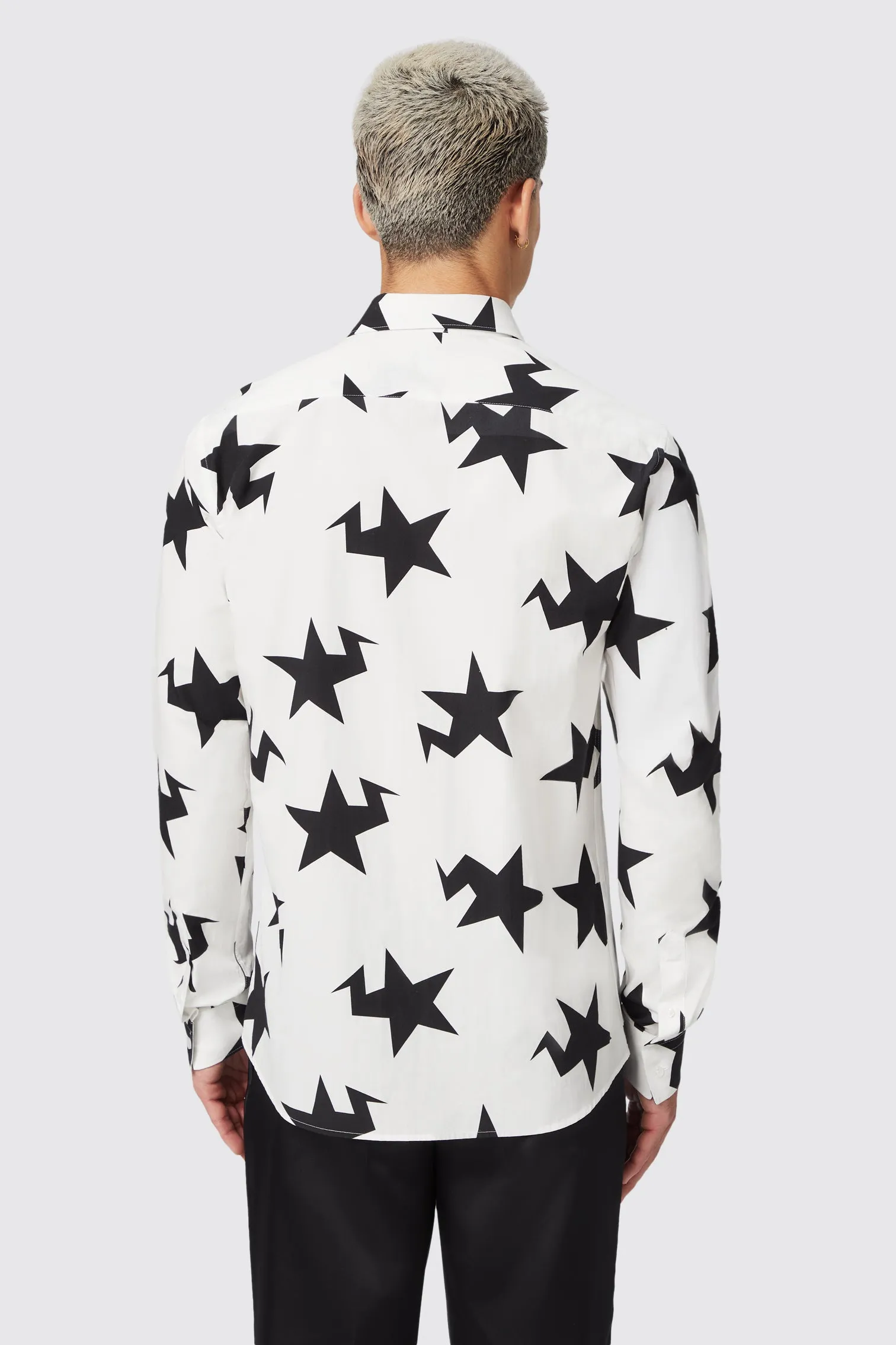 Grosjean Slim Fit White Cotton Star Print Shirt