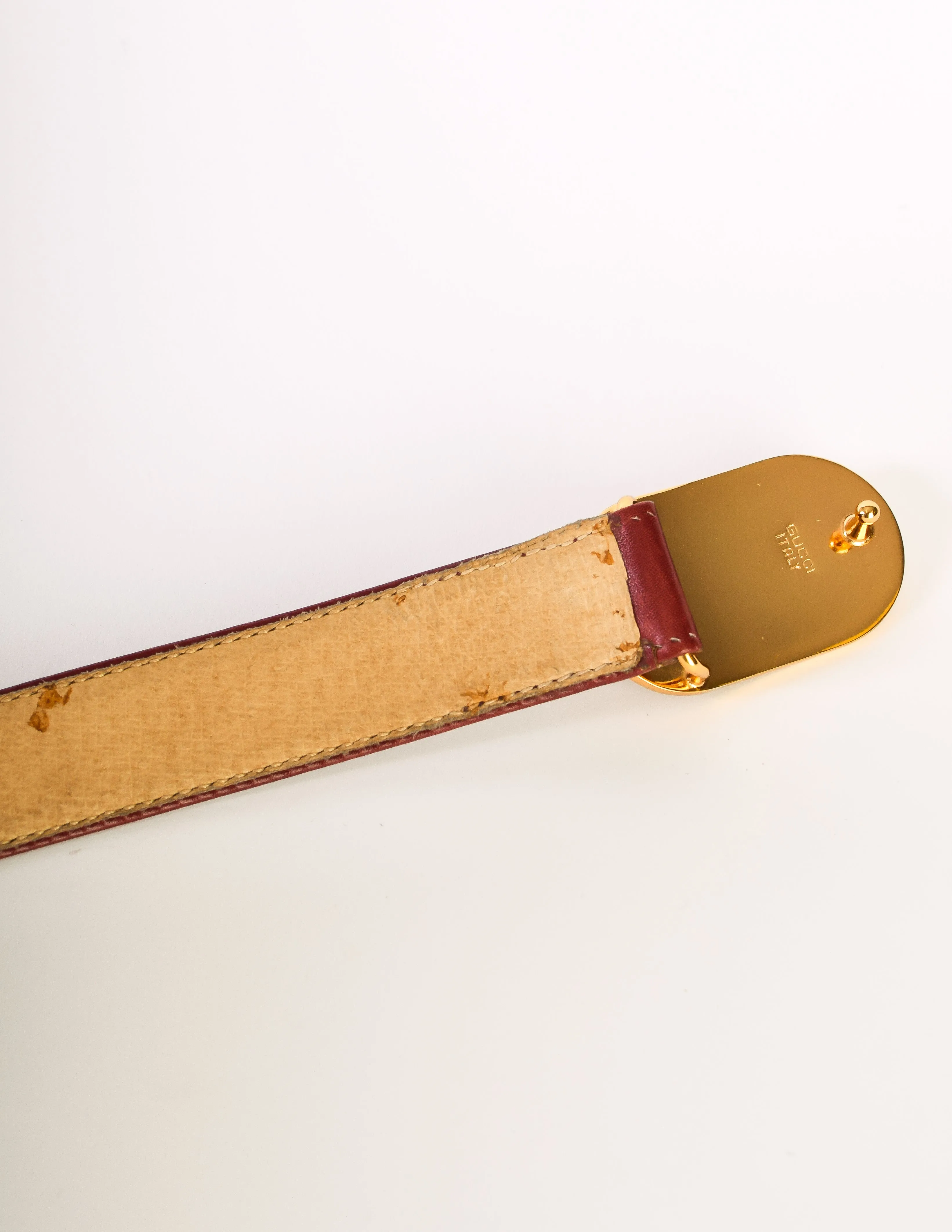 Gucci Vintage Gold and Burgundy Red Leather Belt