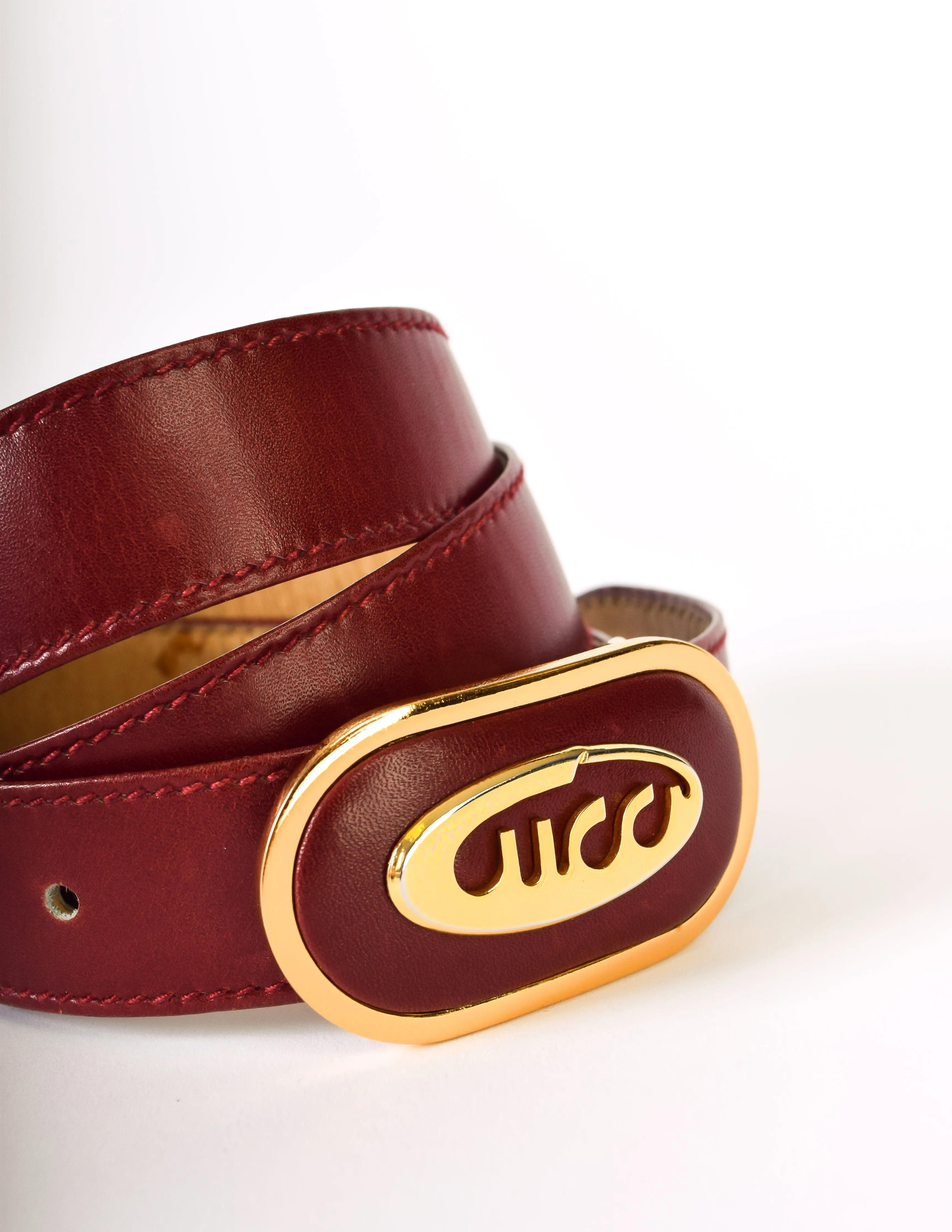 Gucci Vintage Gold and Burgundy Red Leather Belt