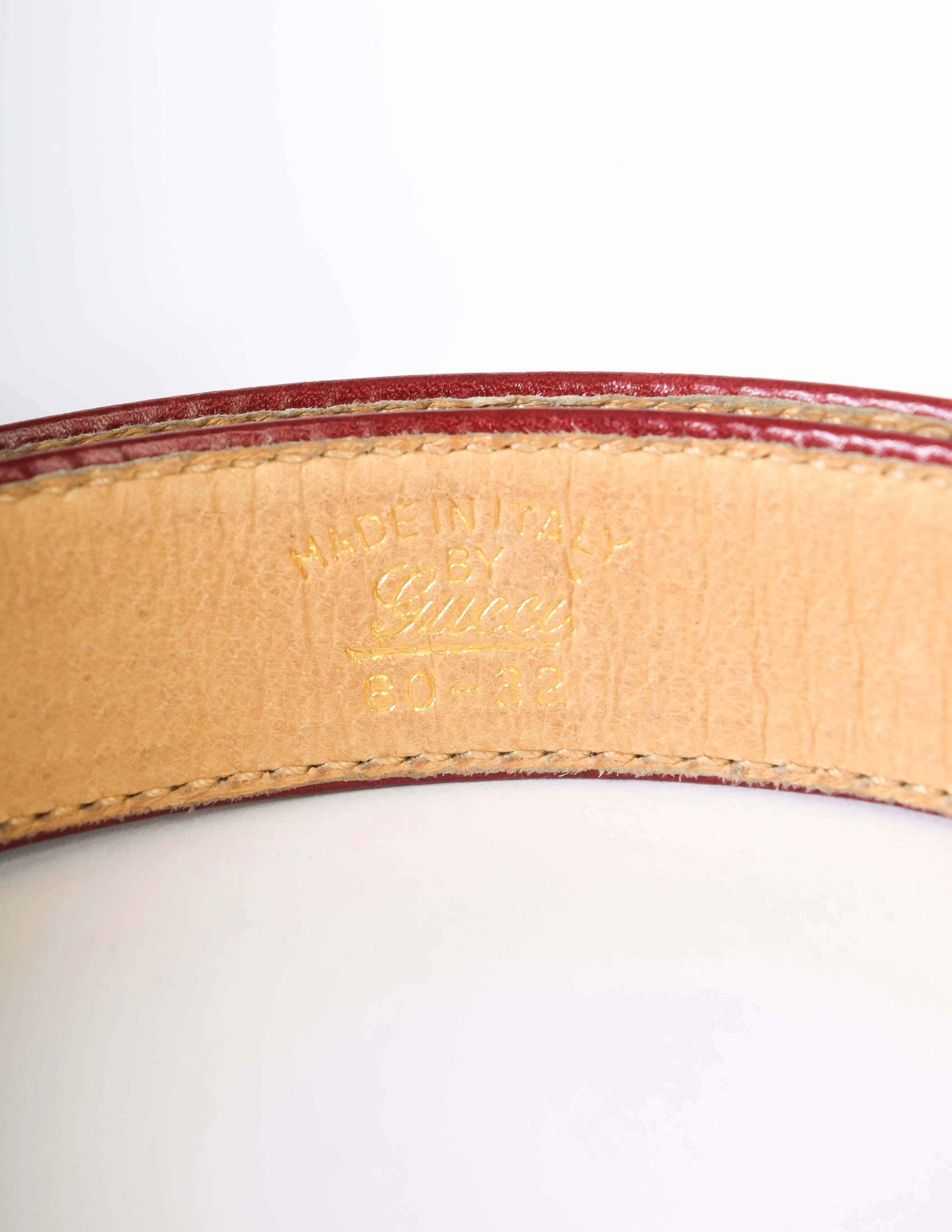Gucci Vintage Gold and Burgundy Red Leather Belt