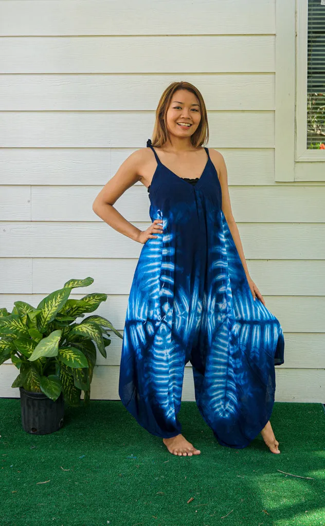 J84- Hand Dyed Wide Leg Boho Hippie Jumpsuits Rompers Pants