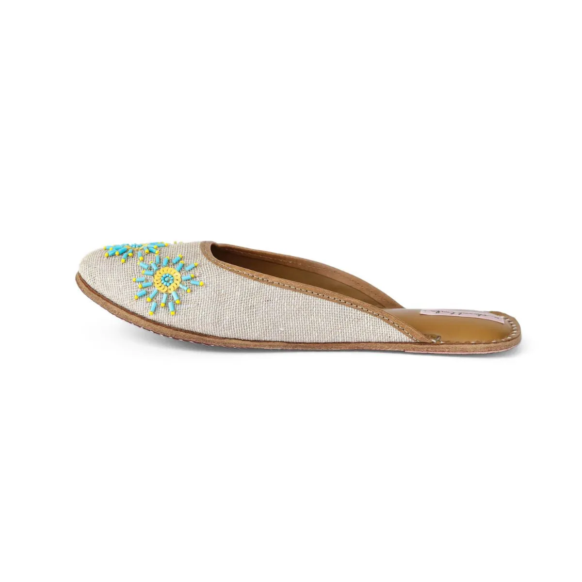 Jute Beige Women Jutti | Bead Embellished | Exquisite Craftsmanship