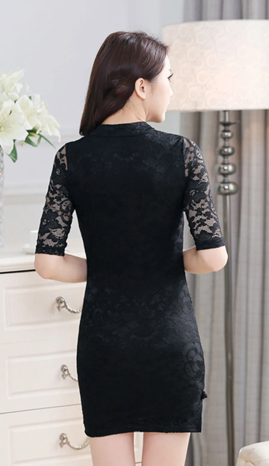 Ketty More Women Fashion Small Collar Lace Up Sheath Dress-KMWD311
