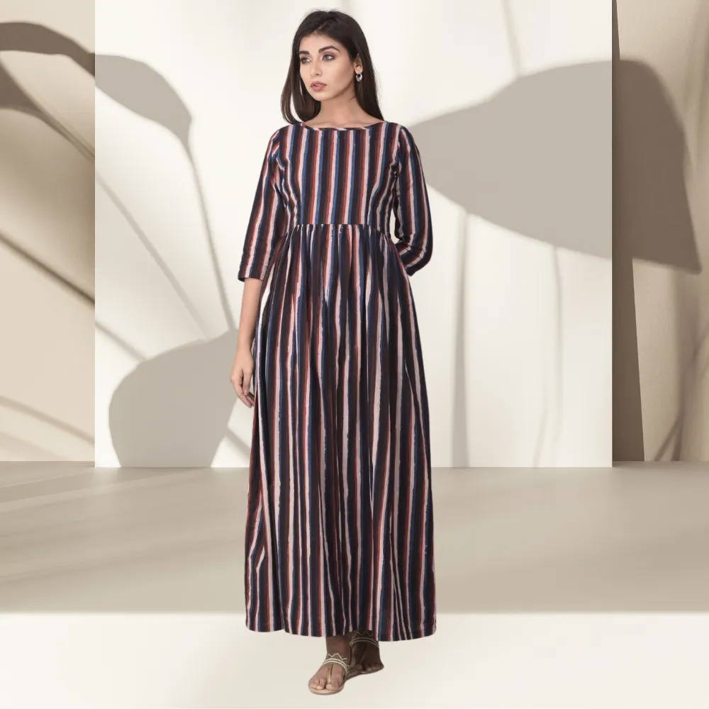 Leheriya Cape Tunic | Block Print | Handcrafted | Day Wear | Blue And Brown