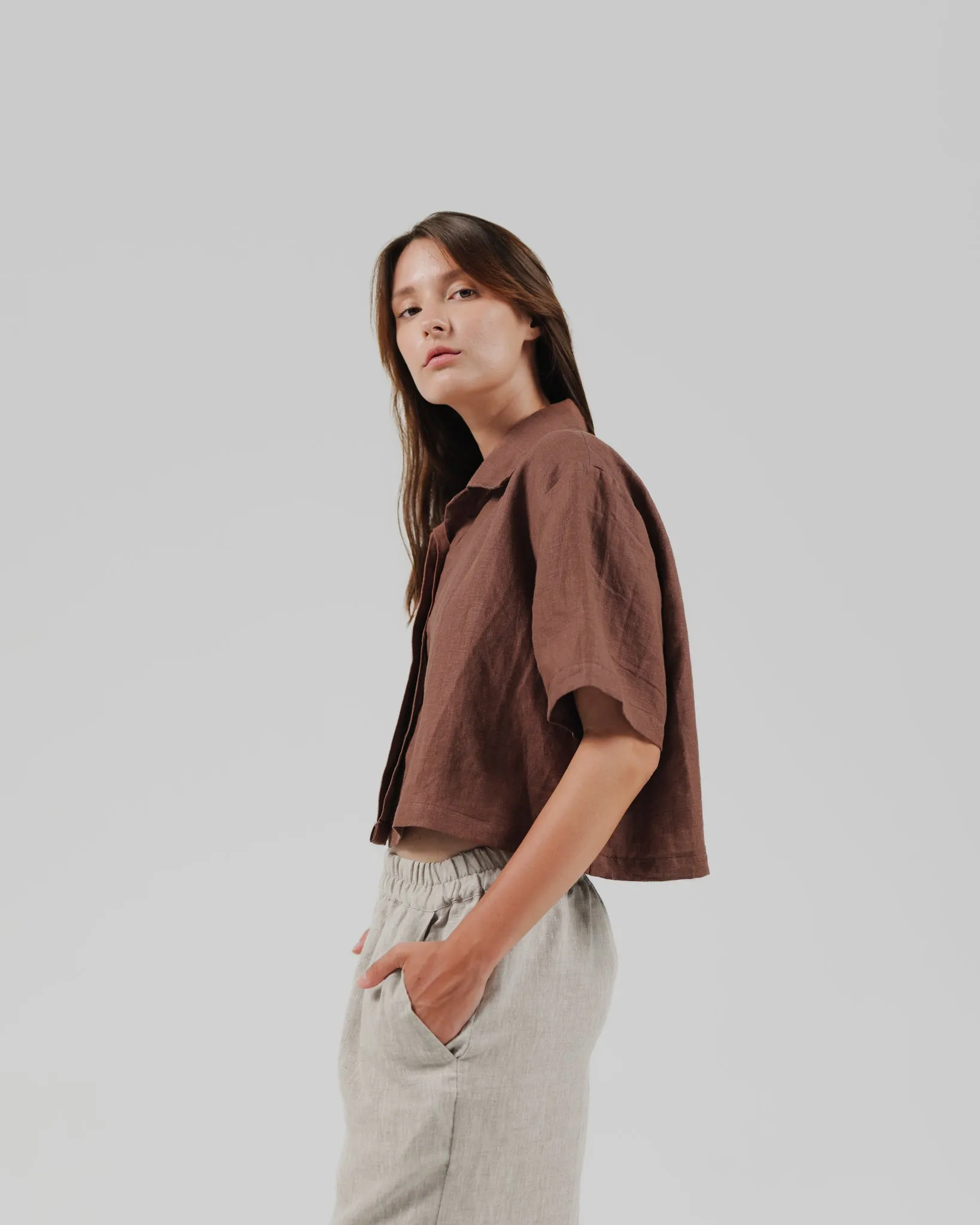 linen crop shirt