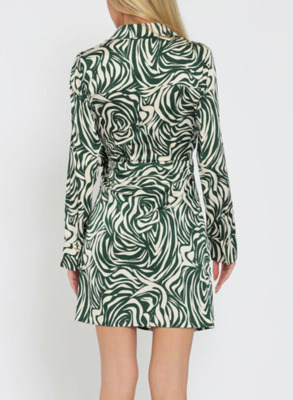 Long Sleeve Shirt Collar Wrap Mini Dress