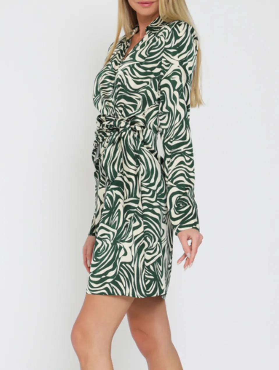 Long Sleeve Shirt Collar Wrap Mini Dress