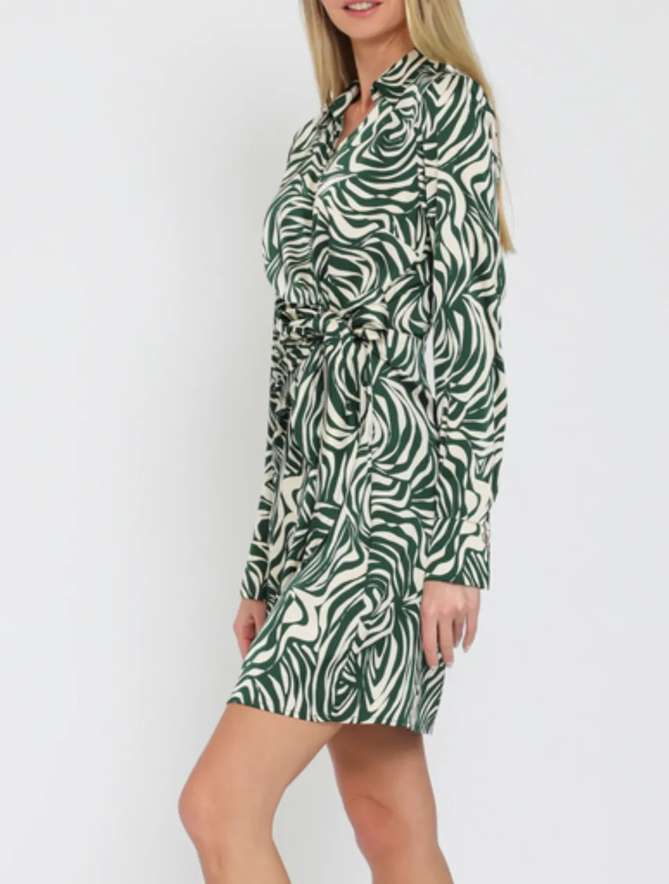 Long Sleeve Shirt Collar Wrap Mini Dress