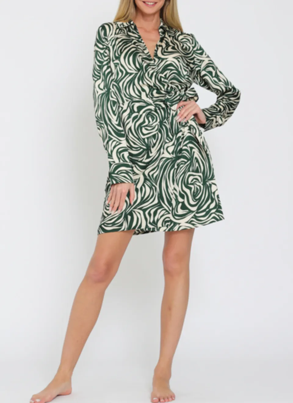 Long Sleeve Shirt Collar Wrap Mini Dress