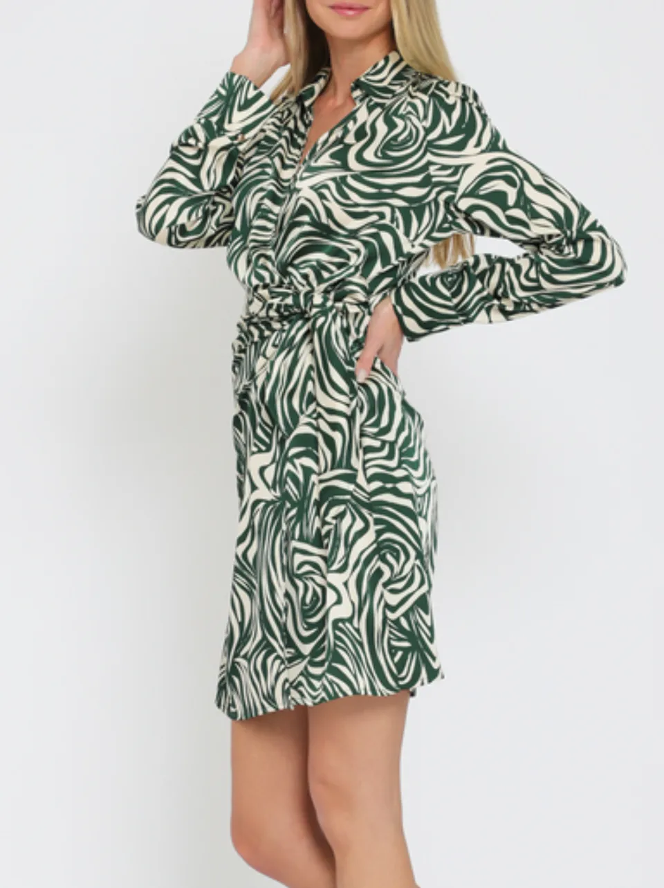 Long Sleeve Shirt Collar Wrap Mini Dress