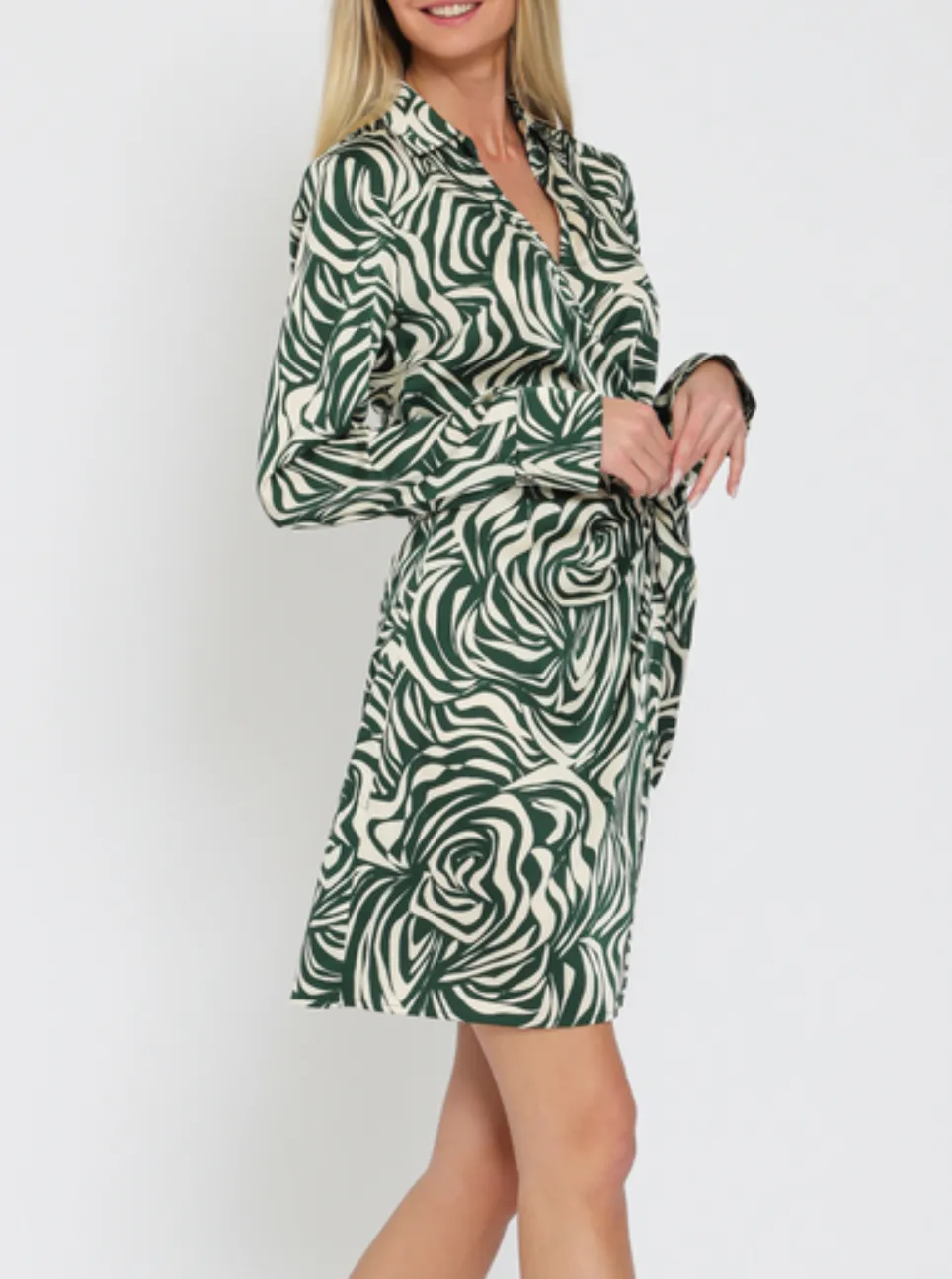 Long Sleeve Shirt Collar Wrap Mini Dress