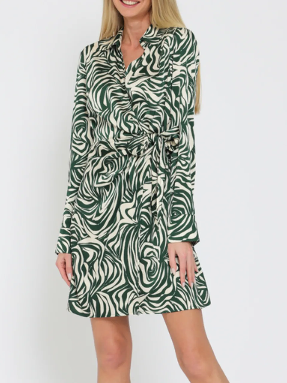 Long Sleeve Shirt Collar Wrap Mini Dress