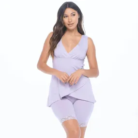 Lux Cotton V-Neck Tank & Shortlette 7" St | Lilac