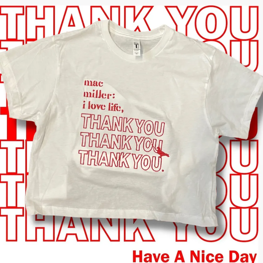 Mac Miller I Love Life, Thank You Embroidered Crop Top