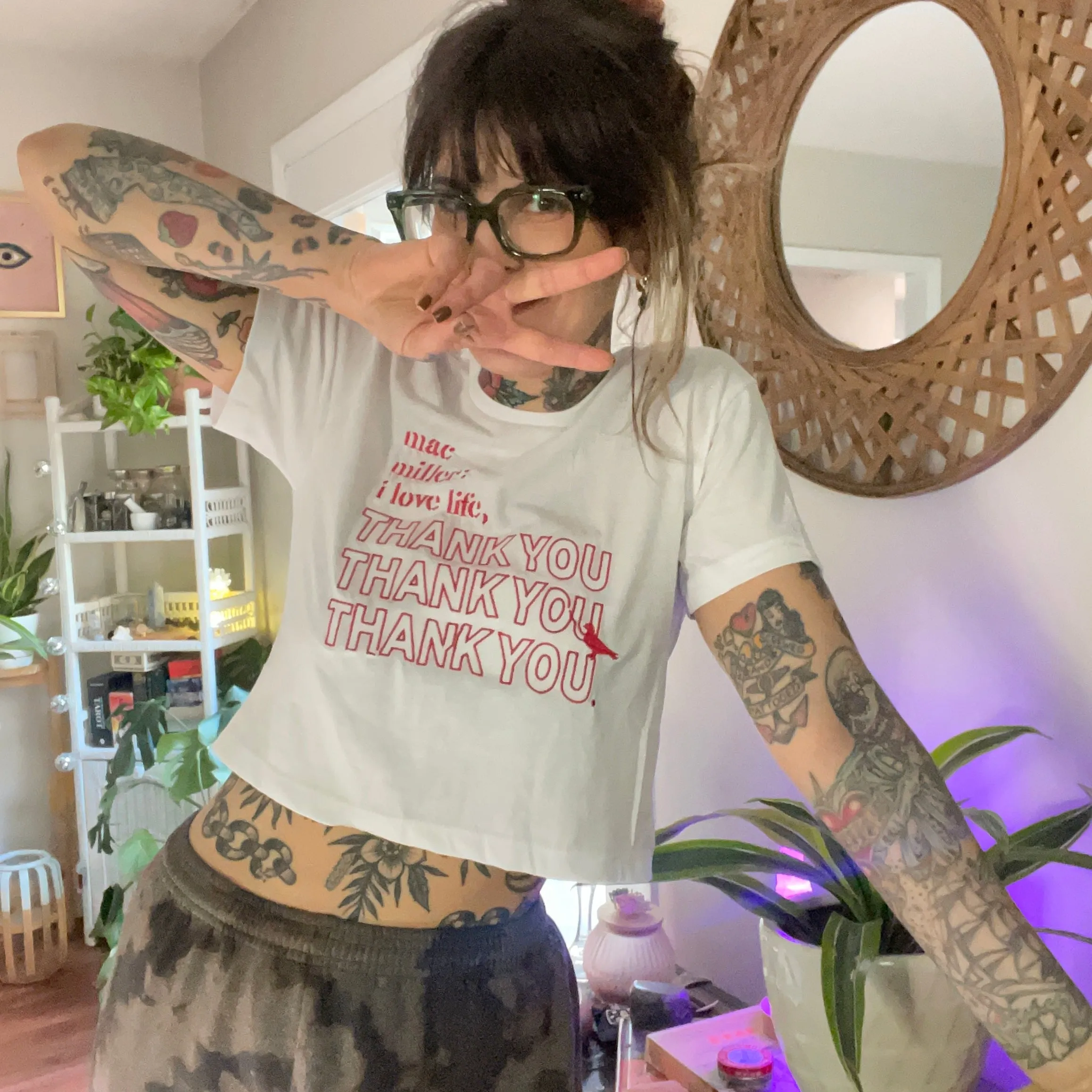 Mac Miller I Love Life, Thank You Embroidered Crop Top