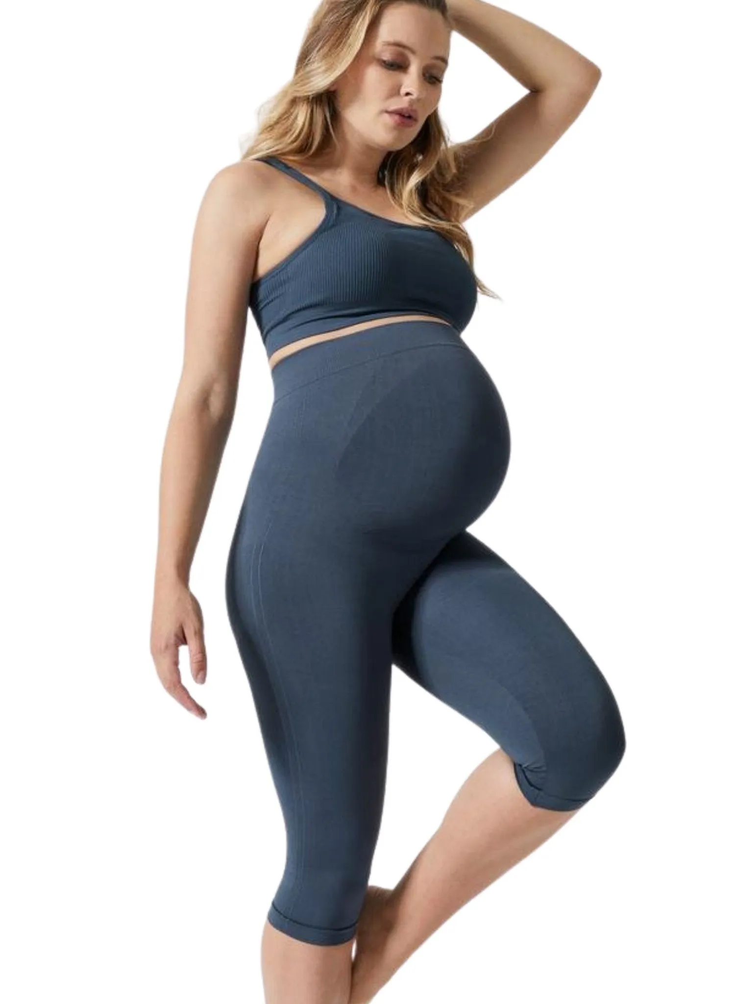 Maternity Belly Support Crop Legging - Storm Blue