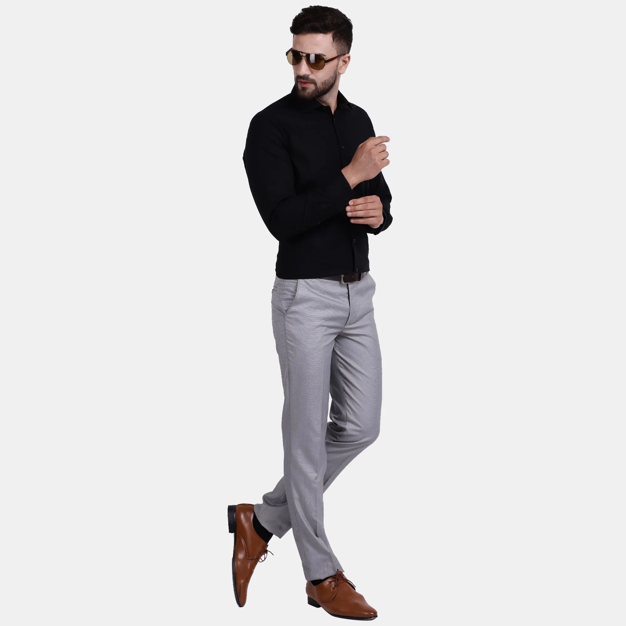 Men's Luthai Supima Mercerised Cotton Self Check Textured Jacquard Weave Design Regular Fit Dress Shirt