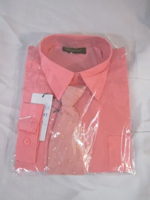 NEW BOYS RAFAEL Dress Shirt Tie Set 12 CORAL PINK Recital Party Wedding