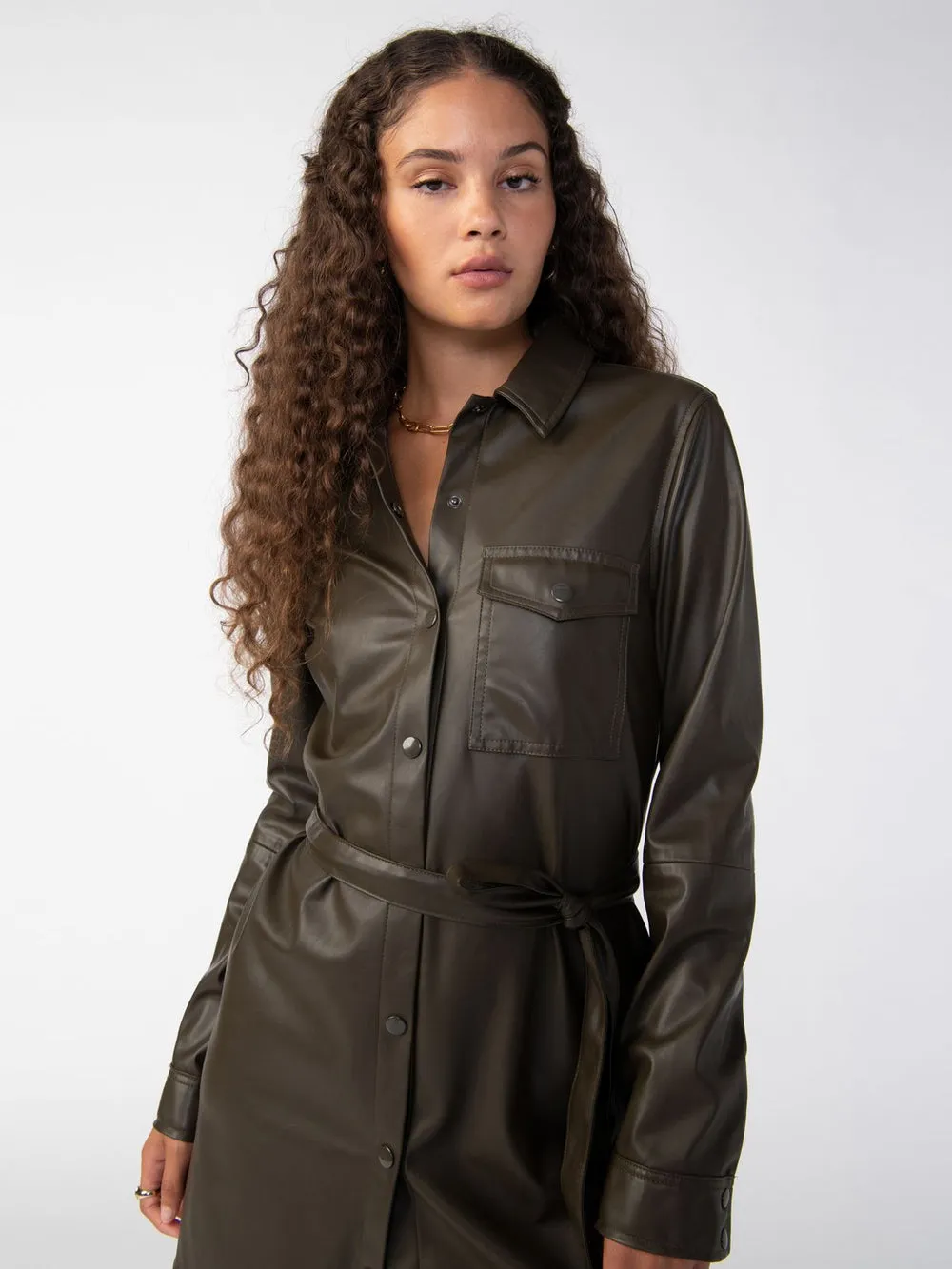 New Leather Like Shirt Dress