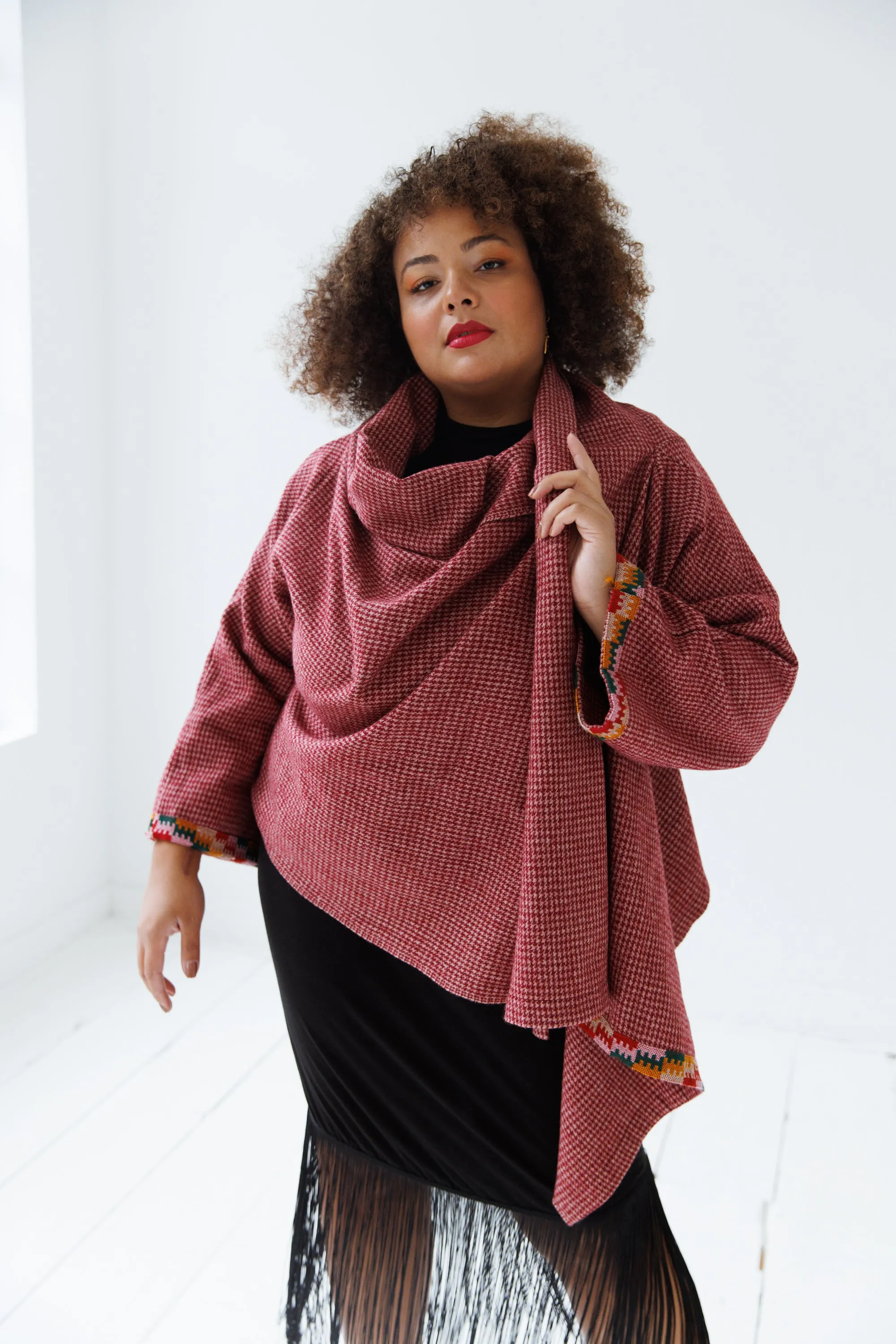 NEW! Wool Cape Coat Cocoon Vermillion