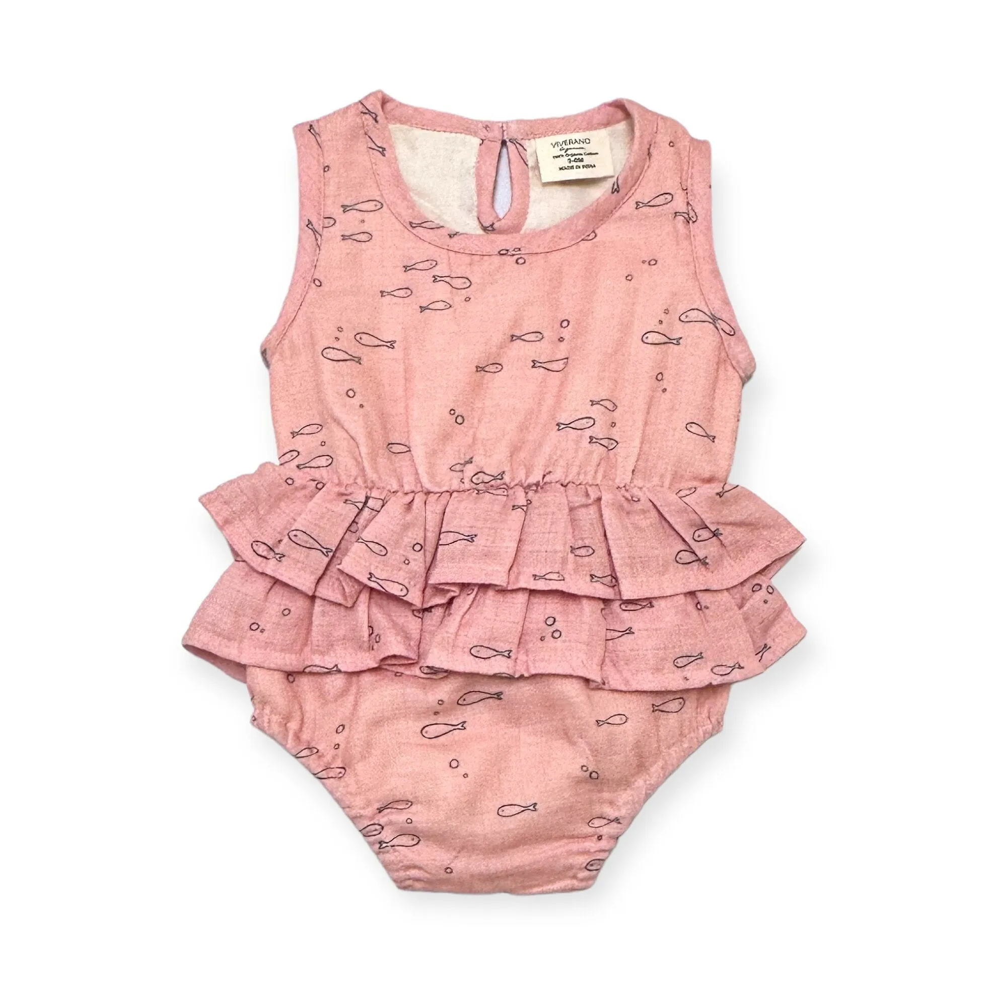 Organic Muslin Fishes Ruffle Short Baby Romper