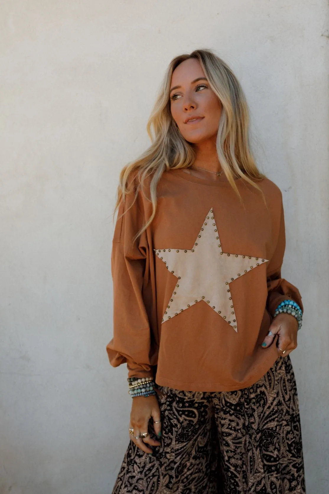 Ovalie Studded Star Top - Caramel