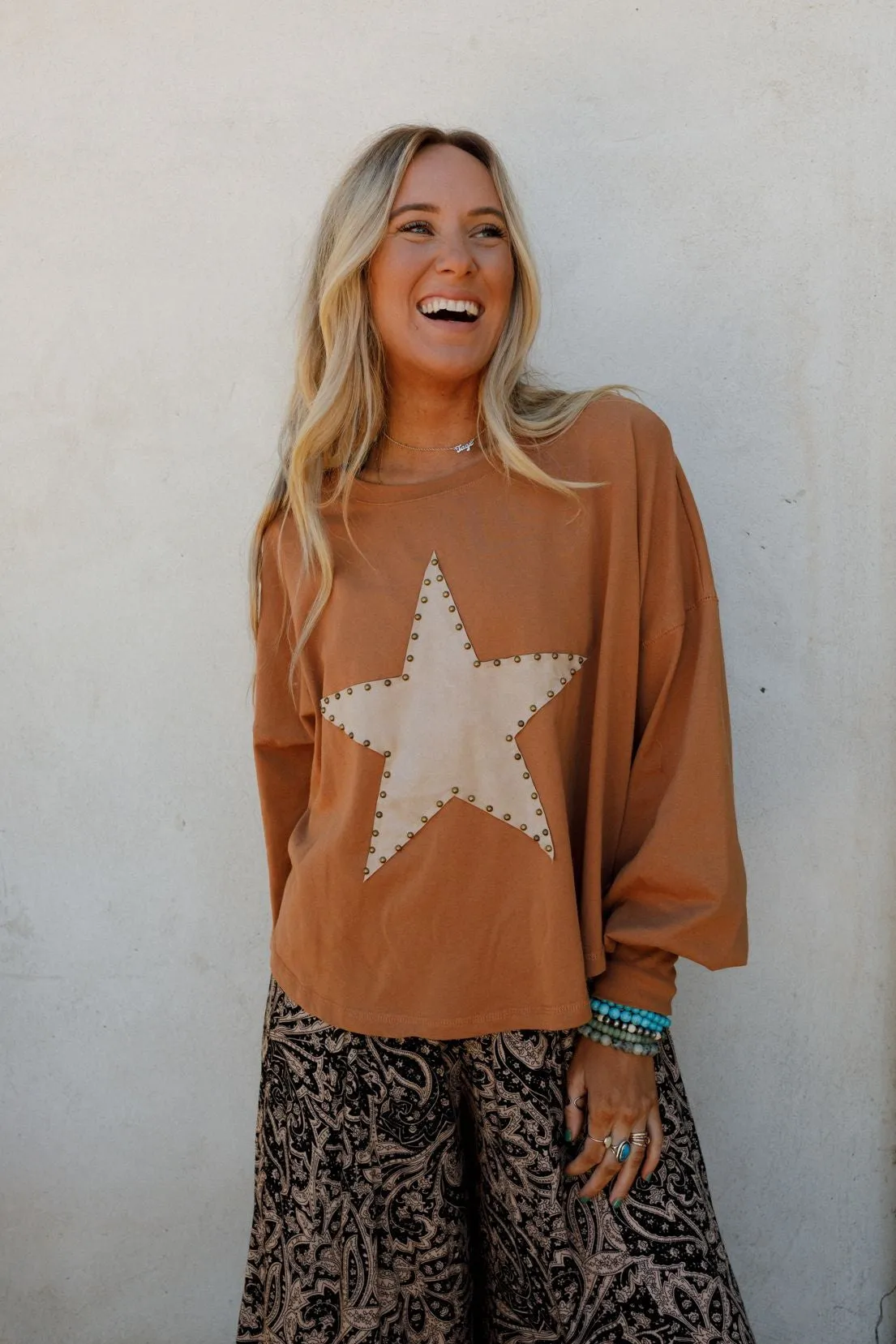 Ovalie Studded Star Top - Caramel