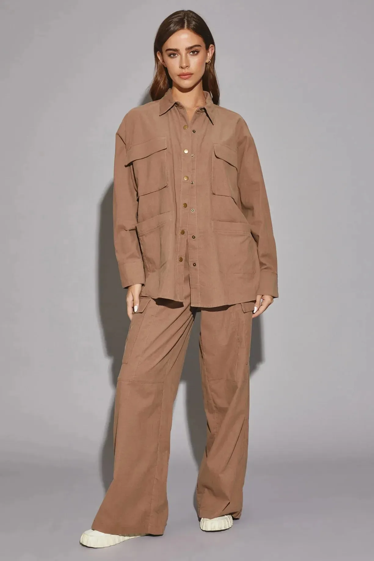 Oversize long sleeve Front Pocket Corduroy Shirt