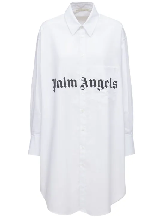 Palm Angels   LOGO COTTON BLEND POPLIN SHIRT DRESS 