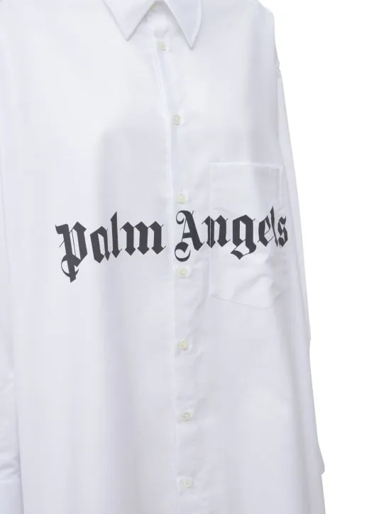 Palm Angels   LOGO COTTON BLEND POPLIN SHIRT DRESS 