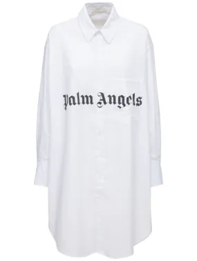 Palm Angels   LOGO COTTON BLEND POPLIN SHIRT DRESS 